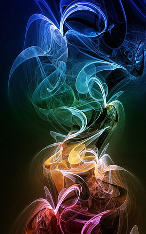 Vibrant Rainbow Smoke Swirls on Dark Background Abstract Digital Art HD phone wallpaper