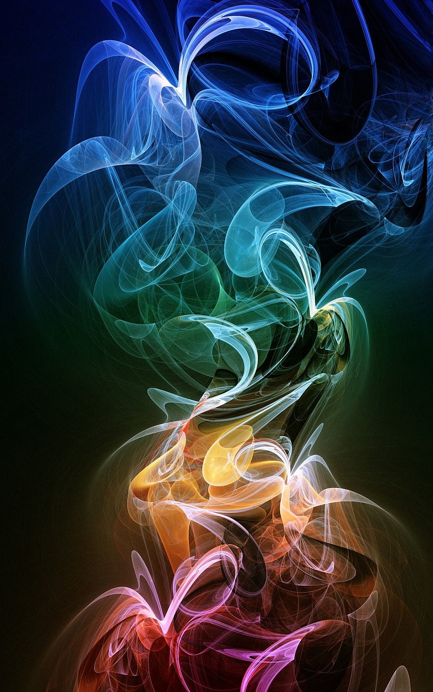 Vibrant Rainbow Smoke Swirls on Dark Background Abstract Digital Art HD phone wallpaper
