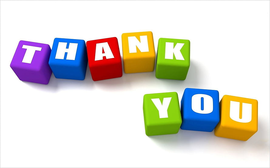 Colorful 3D Letter Blocks Spelling Thank You on White Background HD wallpaper
