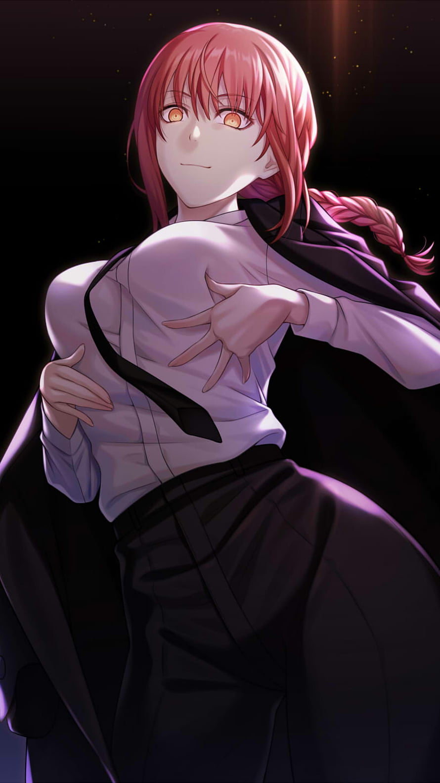Makima from Chainsaw Man in a white shirt and dark coat with a confident pose, Makima [Chainsaw Man], makima HD phone wallpaper