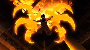 Fire Force Shinra Kusakabe unleashing intense flame power in dramatic anime scene HD wallpaper
