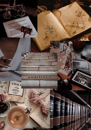Lawyer Aesthetic Collage Featuring Scales of Justice, Legal Books, and Vintage Documents HD phone wallpaper
