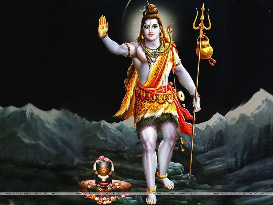 Lord Shiva Standing in Himalayan Mountains with Trishula and Damaru HD wallpaper