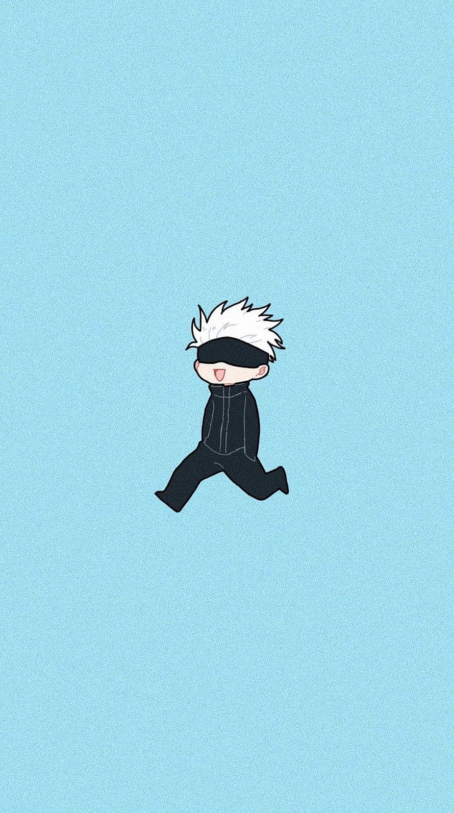 Chibi Gojo Satoru Running on Light Blue Background HD phone wallpaper