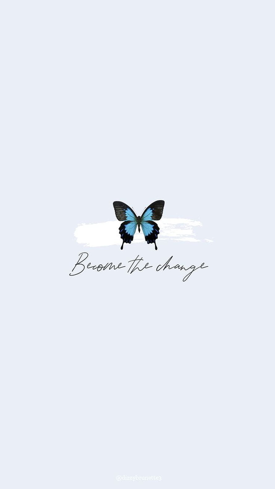 Minimalist Blue Butterfly with Inspirational Quote on Soft White Background HD phone wallpaper