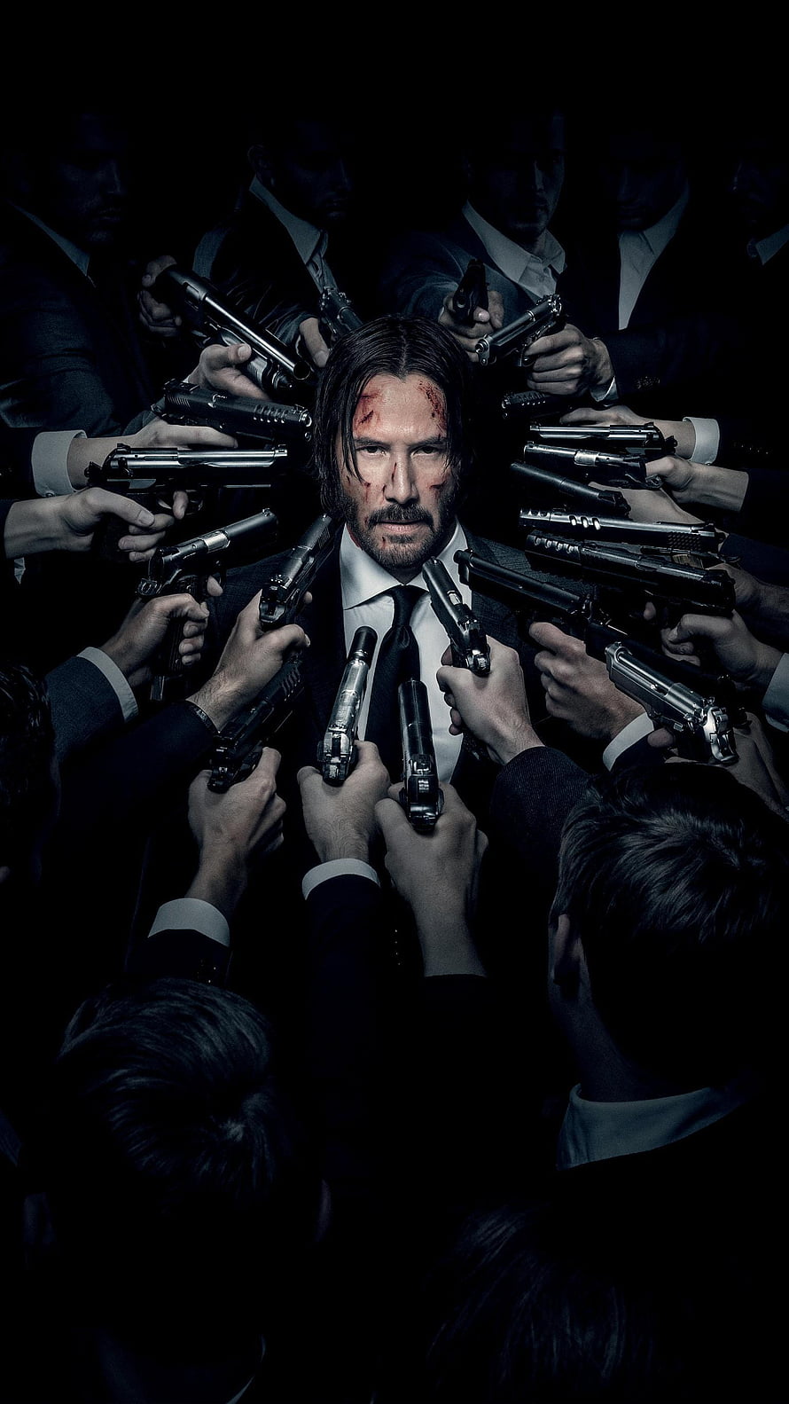 John Wick Surrounded by Guns in Dark Cinematic Action Scene HD phone wallpaper