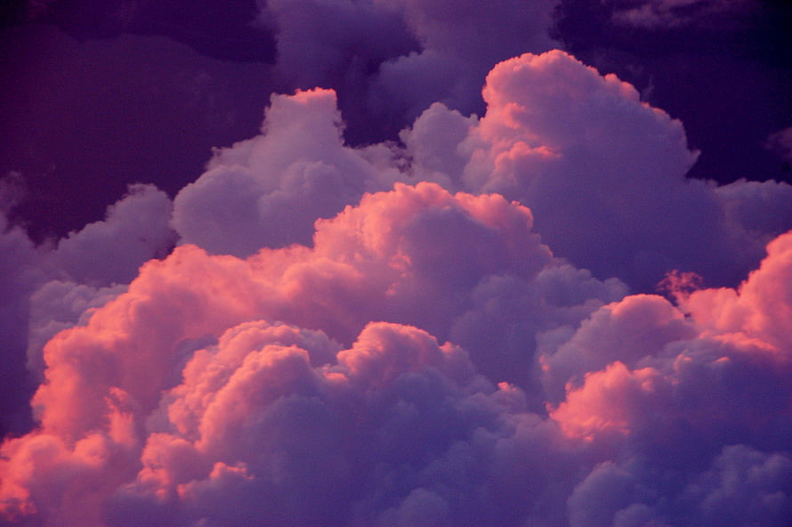 Vibrant Pink and Purple Cumulus Clouds at Sunset HD wallpaper