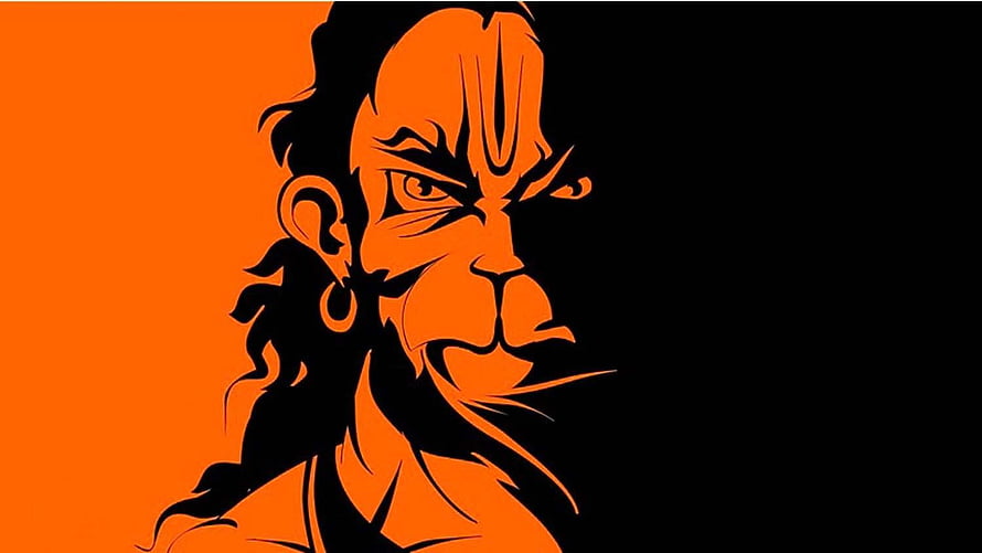 Hanuman Stylized Portrait in Orange and Black Minimalist Art HD wallpaper