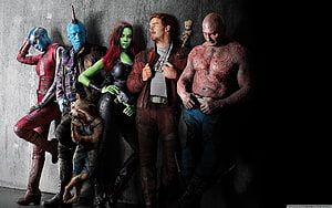 Guardians of the Galaxy Team Group Portrait Against Concrete Wall HD wallpaper