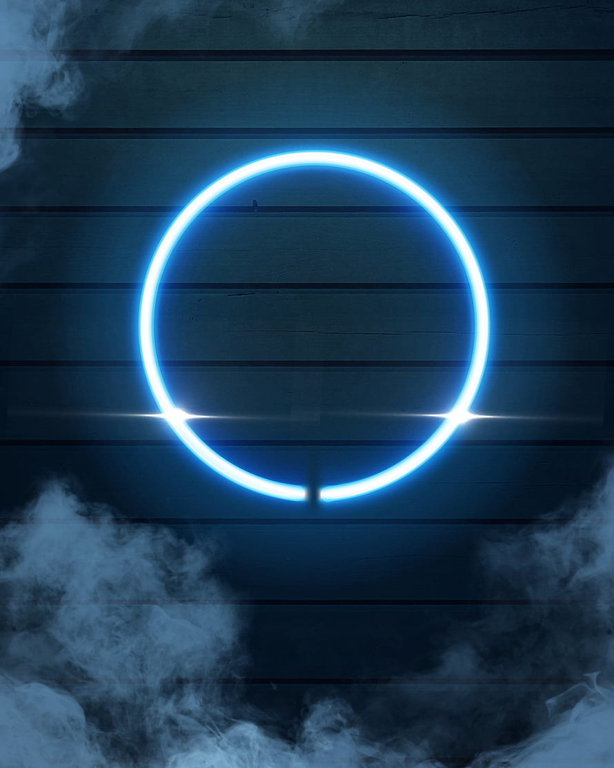 Glowing Blue Neon Ring Light Against Dark Wood Planks With Swirling Smoke HD phone wallpaper