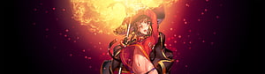 Anime Witch Character Wielding a Blazing Fire Staff Against a Dark Red Background HD wallpaper