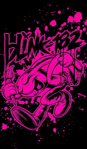 Blink 182 Punk Rock Illustration with Pink Ink Splatter on Black Background HD phone wallpaper