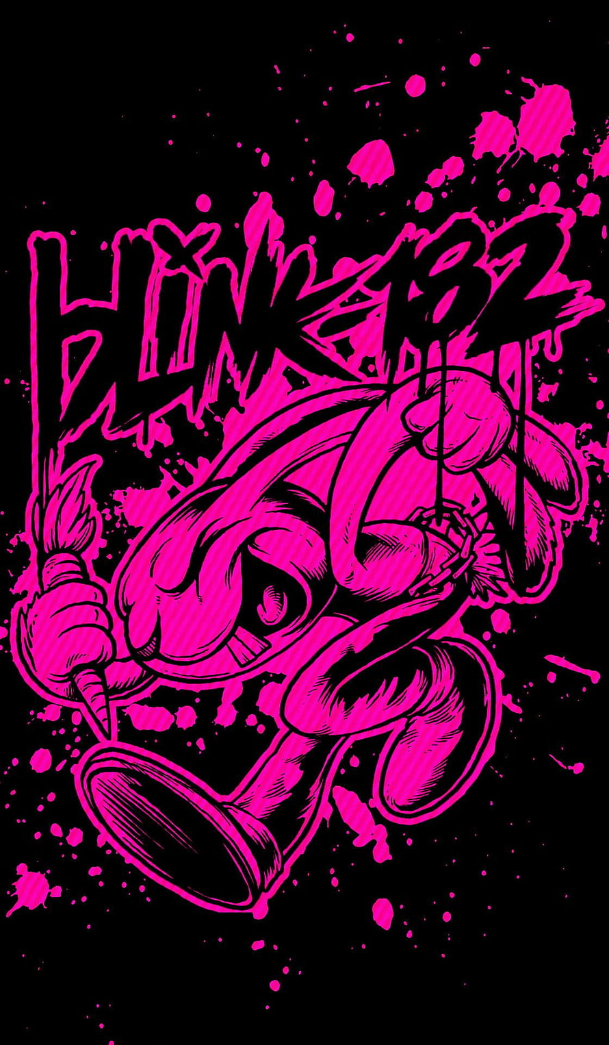 Blink 182 Punk Rock Illustration with Pink Ink Splatter on Black Background HD phone wallpaper