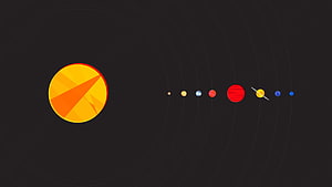Minimalist Solar System Illustration with Sun and Planets on Dark Background HD wallpaper