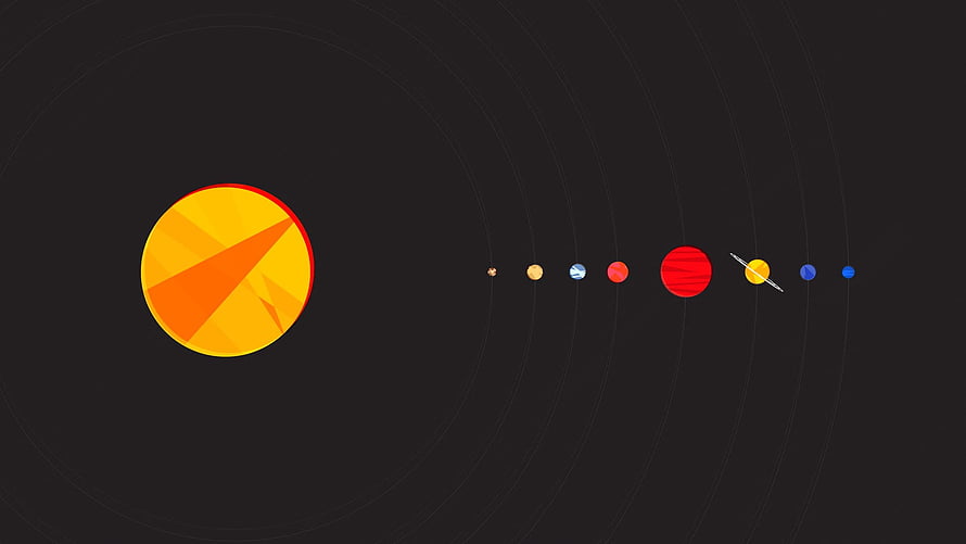 Minimalist Solar System Illustration with Sun and Planets on Dark Background HD wallpaper