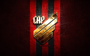 Athletico Paranaense Golden Crest on Red and Black Striped Grunge Background HD wallpaper
