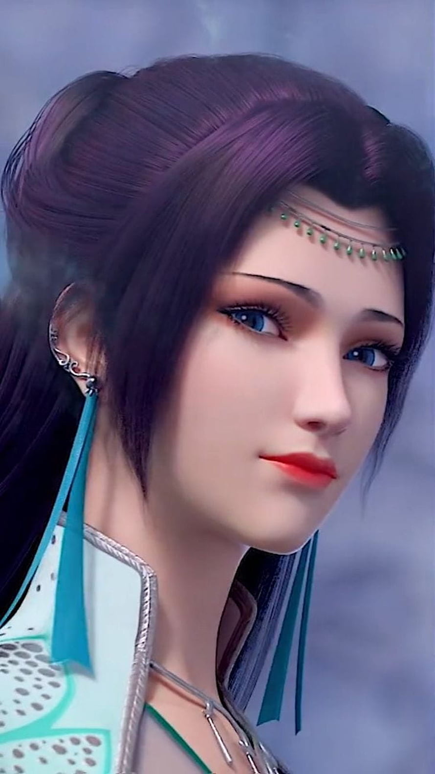 Yun Zhi from Battle Through the Heavens in a Close-Up Portrait with Turquoise Hair Ribbons HD phone wallpaper