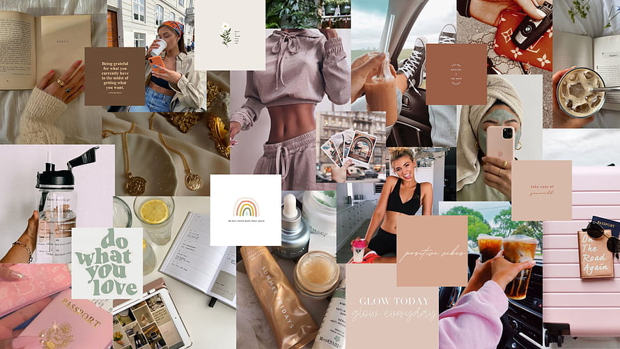 Summer Aesthetic Vision Board Collage Featuring Lifestyle, Travel, and Self-Care Elements HD wallpaper