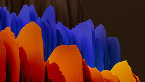 Vibrant Abstract 3D Mountain Landscape in Orange and Blue Tones HD wallpaper