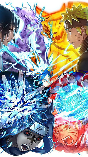 Naruto Uzumaki and Sasuke Uchiha Clash with Rasengan and Chidori in Epic Anime Battle HD phone wallpaper