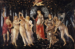 Sandro Botticelli Primavera Renaissance Painting with Mythological Figures and Spring Garden HD wallpaper