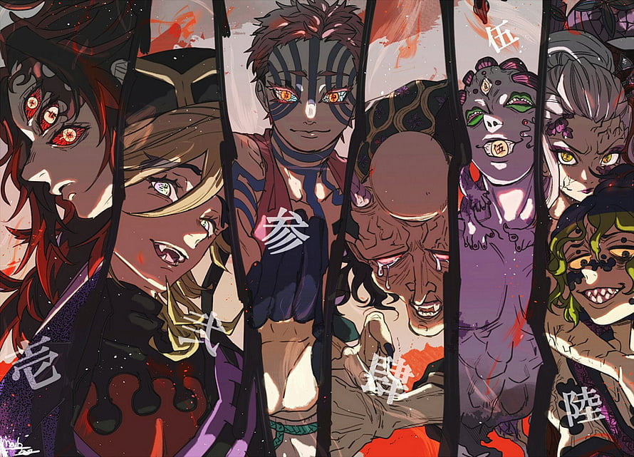 Demon Slayer Upper Moon Demons Group Portrait Anime Illustration HD wallpaper