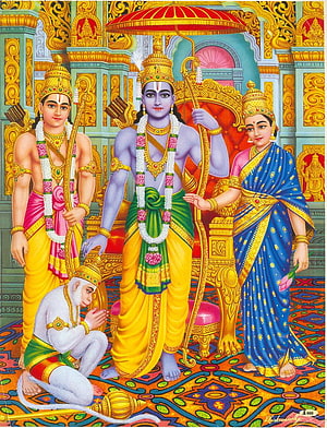 Ram Darbar Painting with Sita, Lakshmana, and Hanuman in Traditional Indian Style, Ram Laxman Sita Hanuman , ram darbar mobile HD phone wallpaper