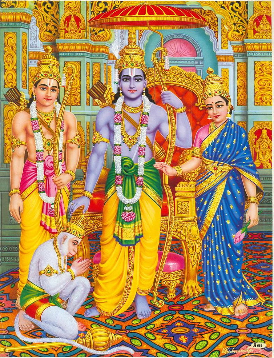 Ram Darbar Painting with Sita, Lakshmana, and Hanuman in Traditional Indian Style, Ram Laxman Sita Hanuman , ram darbar mobile HD phone wallpaper
