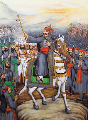 Maharana Pratap Singh on Horseback Leading a Grand Historical Army HD phone wallpaper