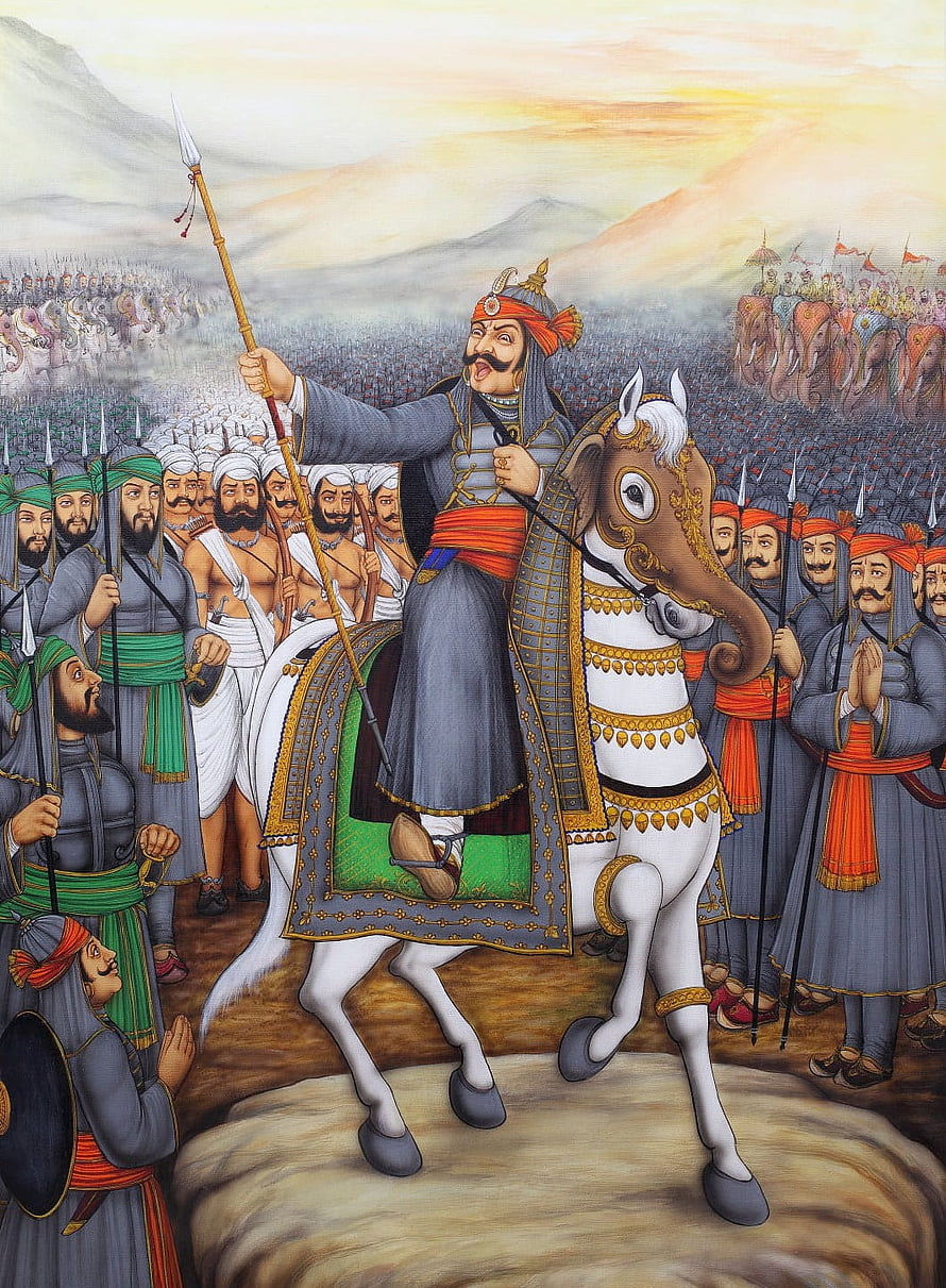Maharana Pratap Singh on Horseback Leading a Grand Historical Army HD phone wallpaper