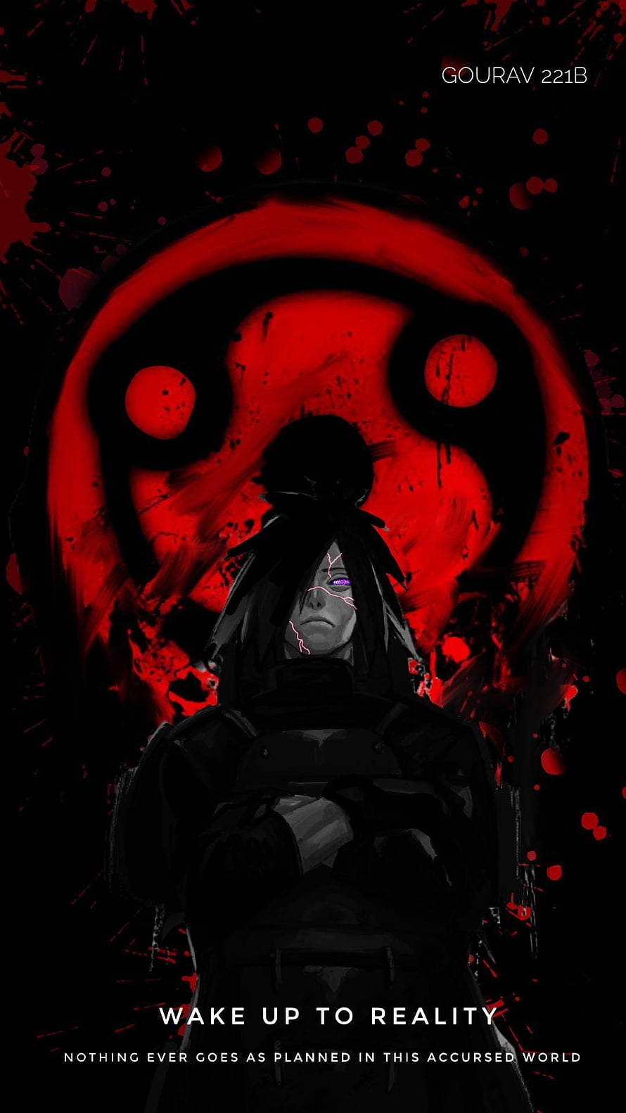 Madara Uchiha Anime Character with Rinnegan Eyes and Red Chakra Aura HD phone wallpaper