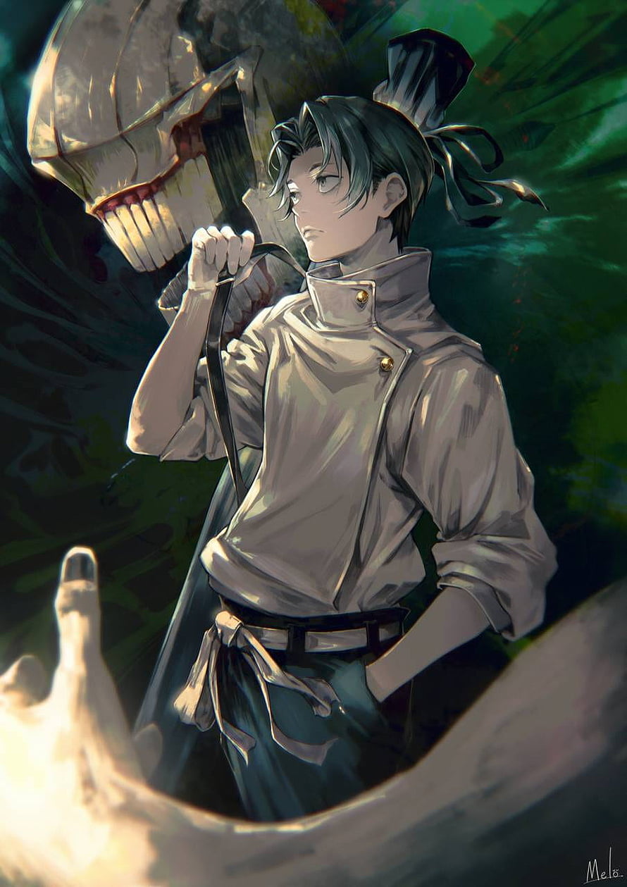 Yuta Okkotsu Carrying a Skull in a Dark Green Setting HD phone wallpaper