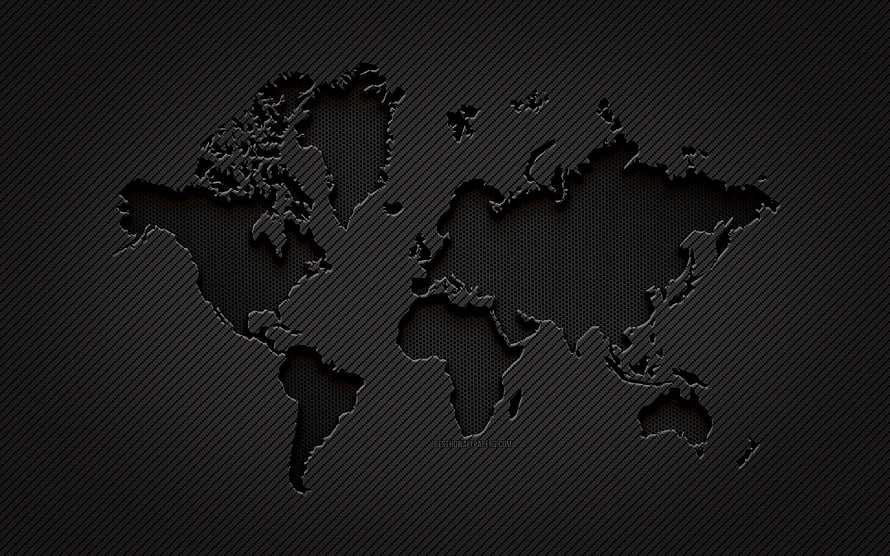 Dark Carbon Fiber World Map with Grunge Texture and Diagonal Stripes HD wallpaper