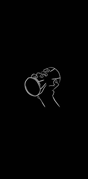 Minimalist White Line Art of Hand Holding Cup on Black Background HD phone wallpaper