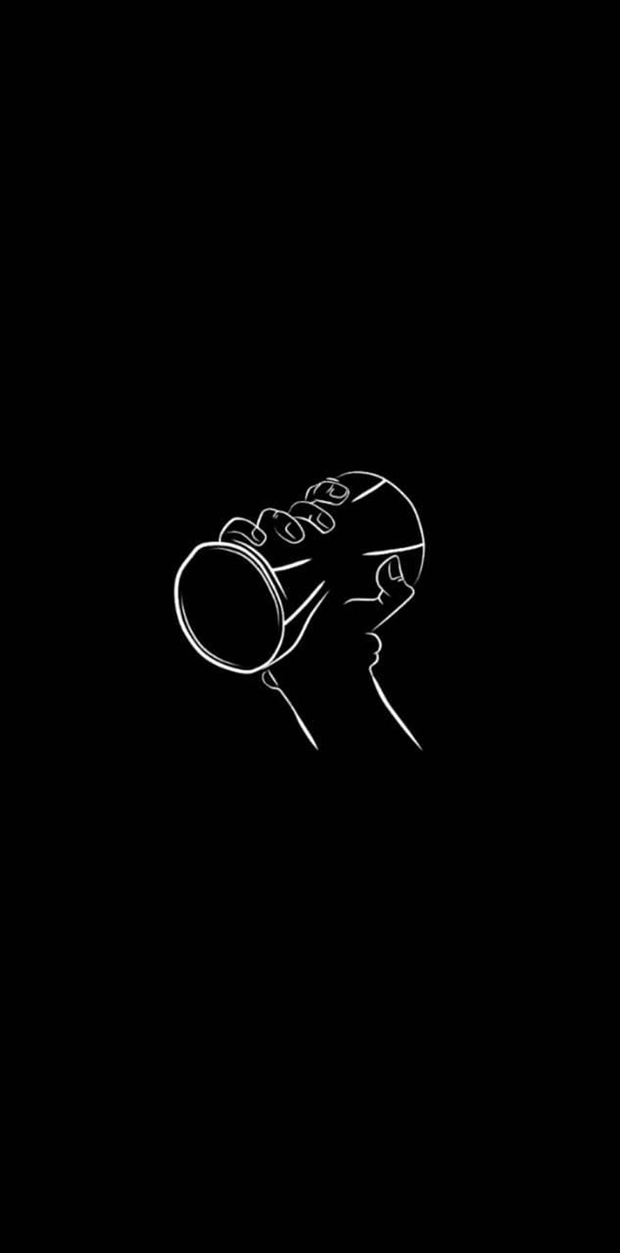 Minimalist White Line Art of Hand Holding Cup on Black Background HD phone wallpaper