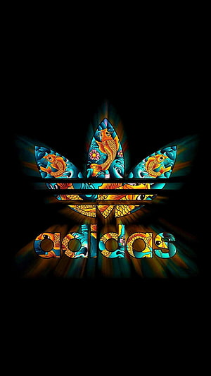 Adidas Trefoil Logo Filled With Vibrant Koi Fish And Floral Illustration On Black Background HD phone wallpaper