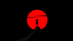 Samurai Silhouette Against Red Sun Minimalist Dark Art Wallpaper HD wallpaper