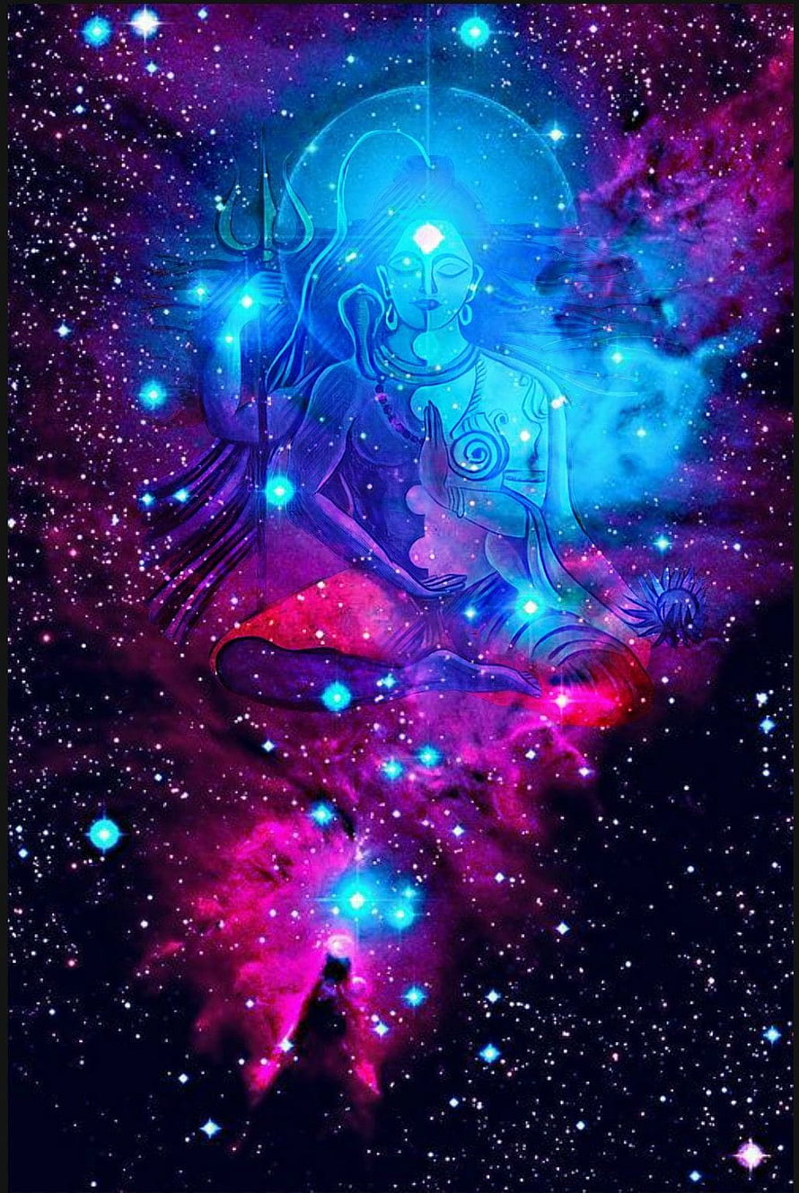 Lord Shiva Ardhnarishwar Meditation in Cosmic Galaxy Nebula HD phone wallpaper
