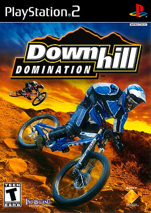 Downhill Domination PlayStation 2 Game Cover Art Featuring Mountain Bikers on a Rocky Trail HD phone wallpaper