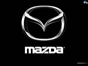 Mazda Emblem and Wordmark on Black Background HD wallpaper