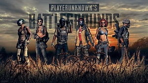 PlayerUnknown's Battlegrounds Squad Standing in Golden Wheat Field at Sunset HD wallpaper