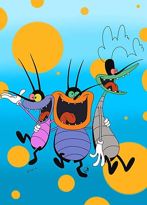 Three Animated Cockroaches Dancing Joyfully Against a Blue Background HD phone wallpaper