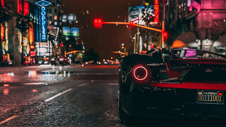 GTA 5 Roleplay Night Drive Through Neon City Streets With Sports Car HD wallpaper