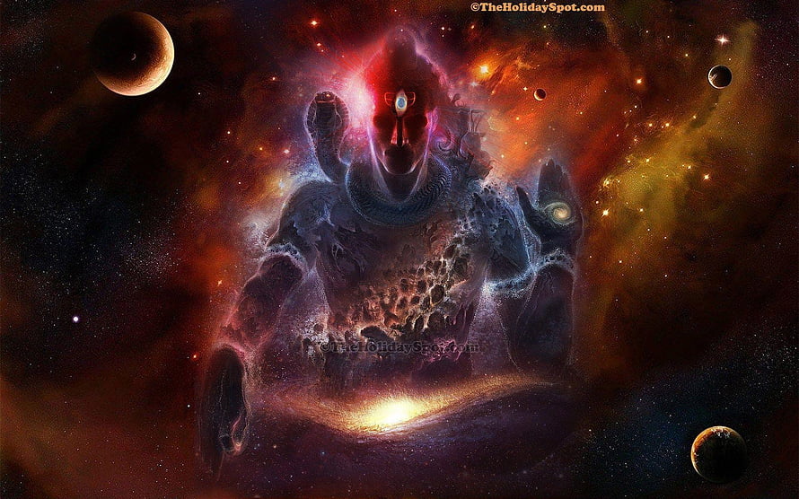 Lord Shiva Cosmic Meditation Amidst Nebulae and Planets HD wallpaper