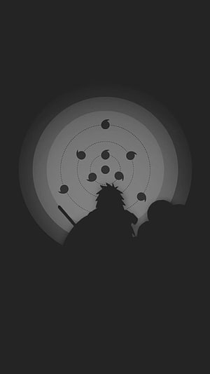 Minimalist Dark Anime Silhouette with Celestial Orbital Pattern HD phone wallpaper