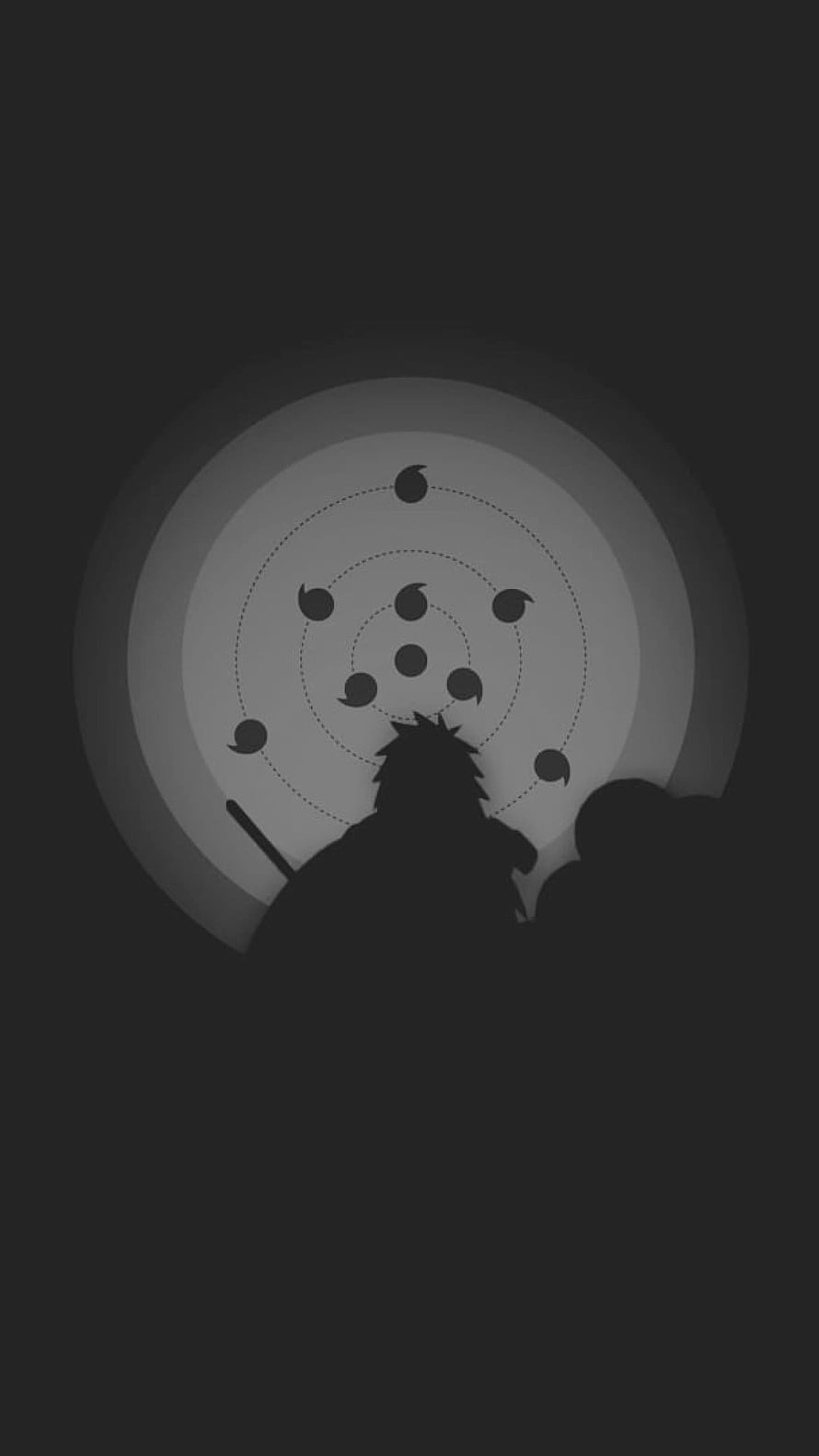 Minimalist Dark Anime Silhouette with Celestial Orbital Pattern HD phone wallpaper