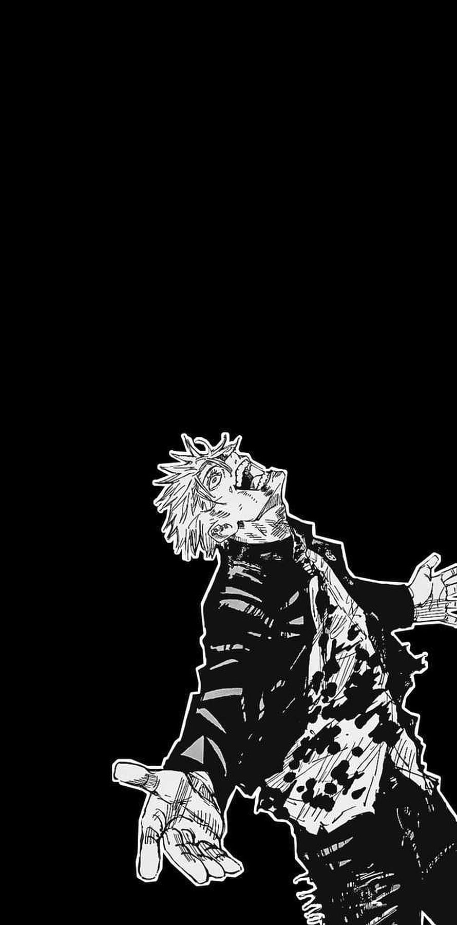 Gojo Satoru from Jujutsu Kaisen in dramatic black and white manga panel HD phone wallpaper