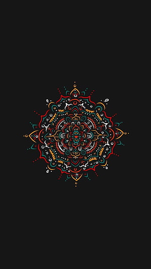 Intricate Multicolored Mandala Pattern on Black Background HD phone wallpaper